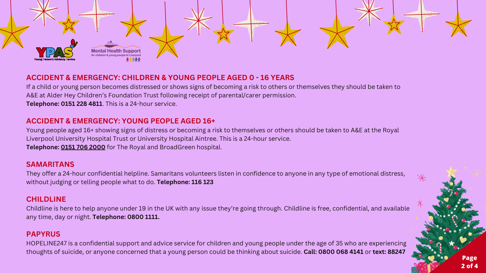 YPAS Liverpool Christmas Support Information