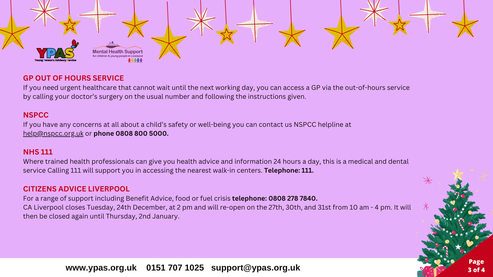 YPAS Liverpool Christmas Support Information