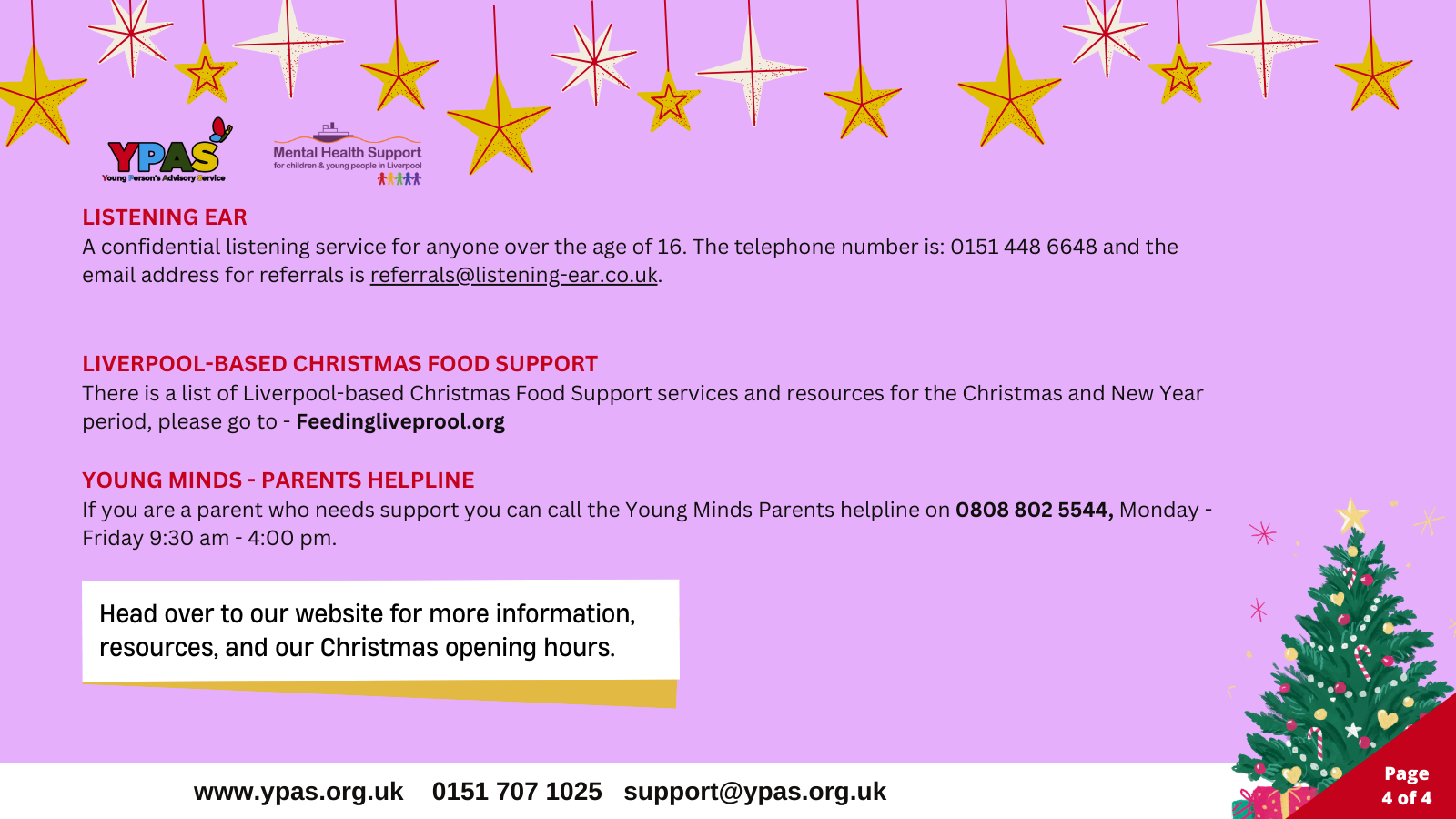 YPAS Liverpool Christmas Support Information